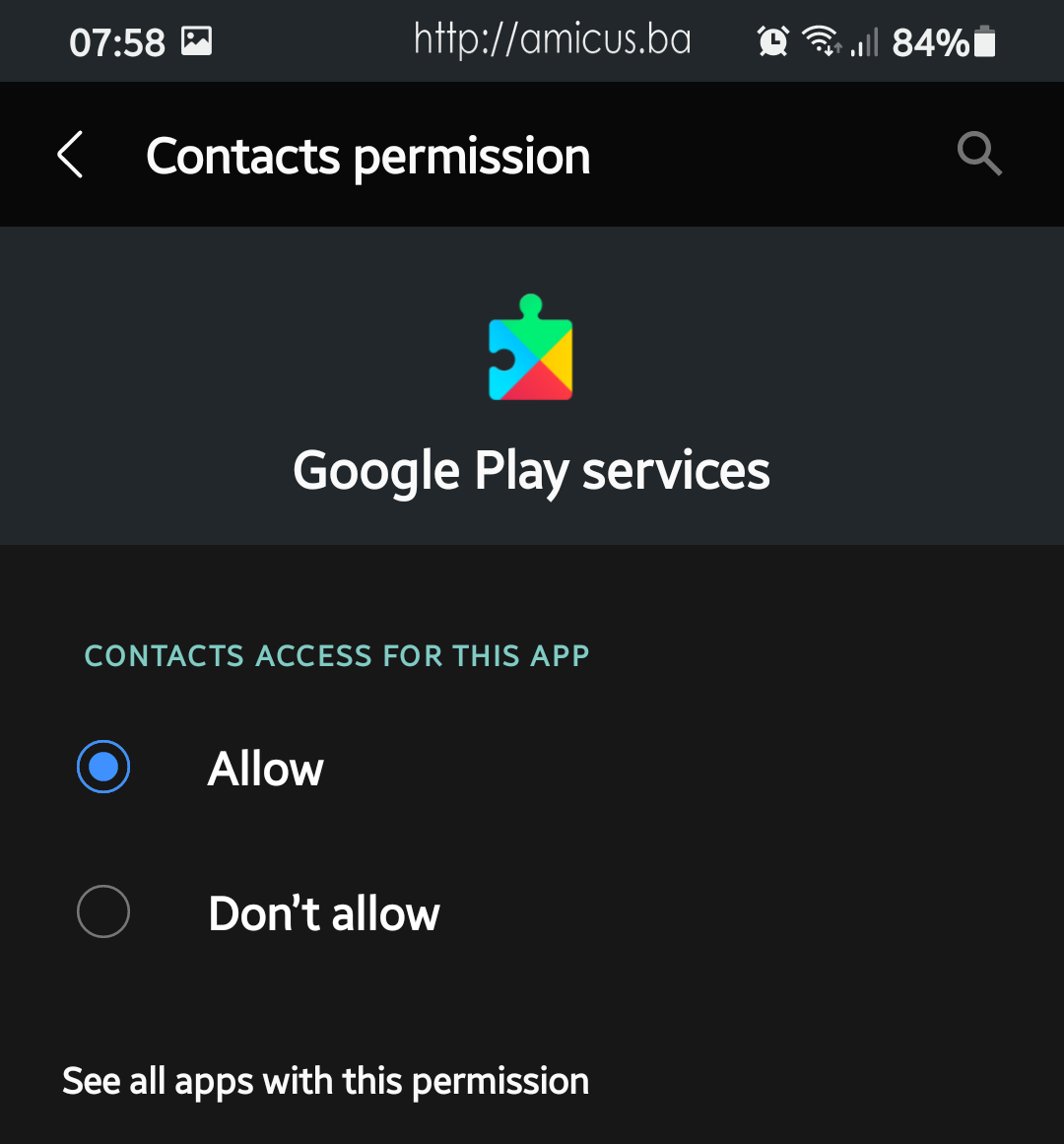 Google Play Services contacts permission