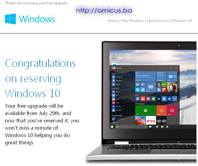 Mail potvrde rezervacije Windows 10