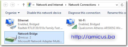 Bridge između LAN i WiFi konekcije na Windows 8
