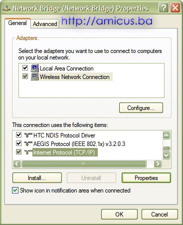 Bridge properties na Windows XP